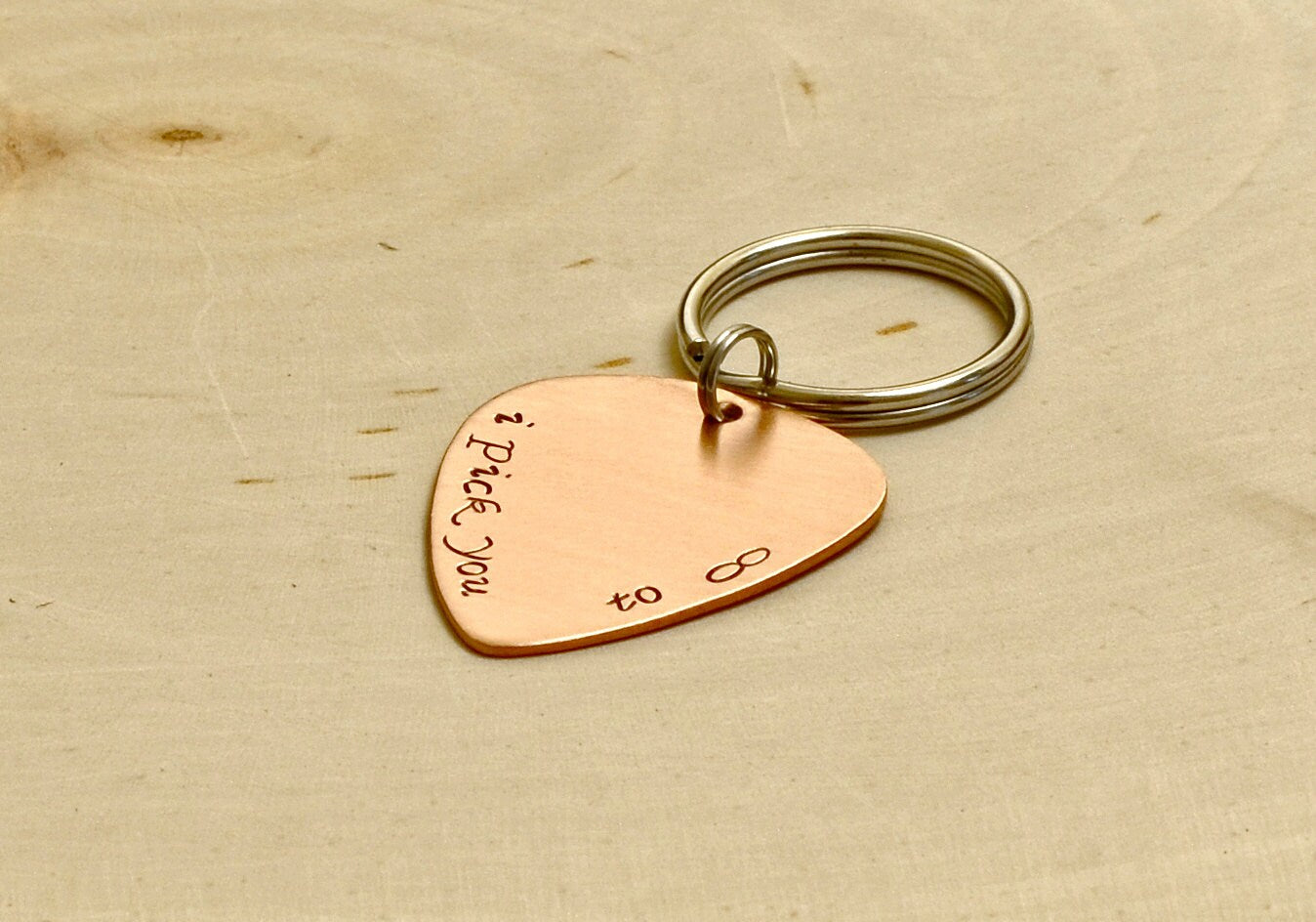 I Pick You to Infinity Guitar Pick Copper Keychain