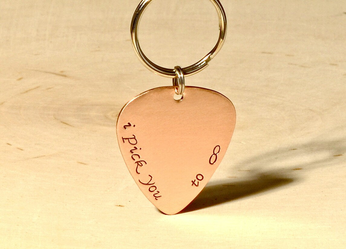 I Pick You to Infinity Guitar Pick Copper Keychain