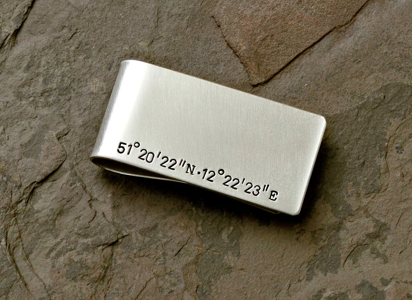 Latitude longitude money clip with personalized coordinates in your choice of metals