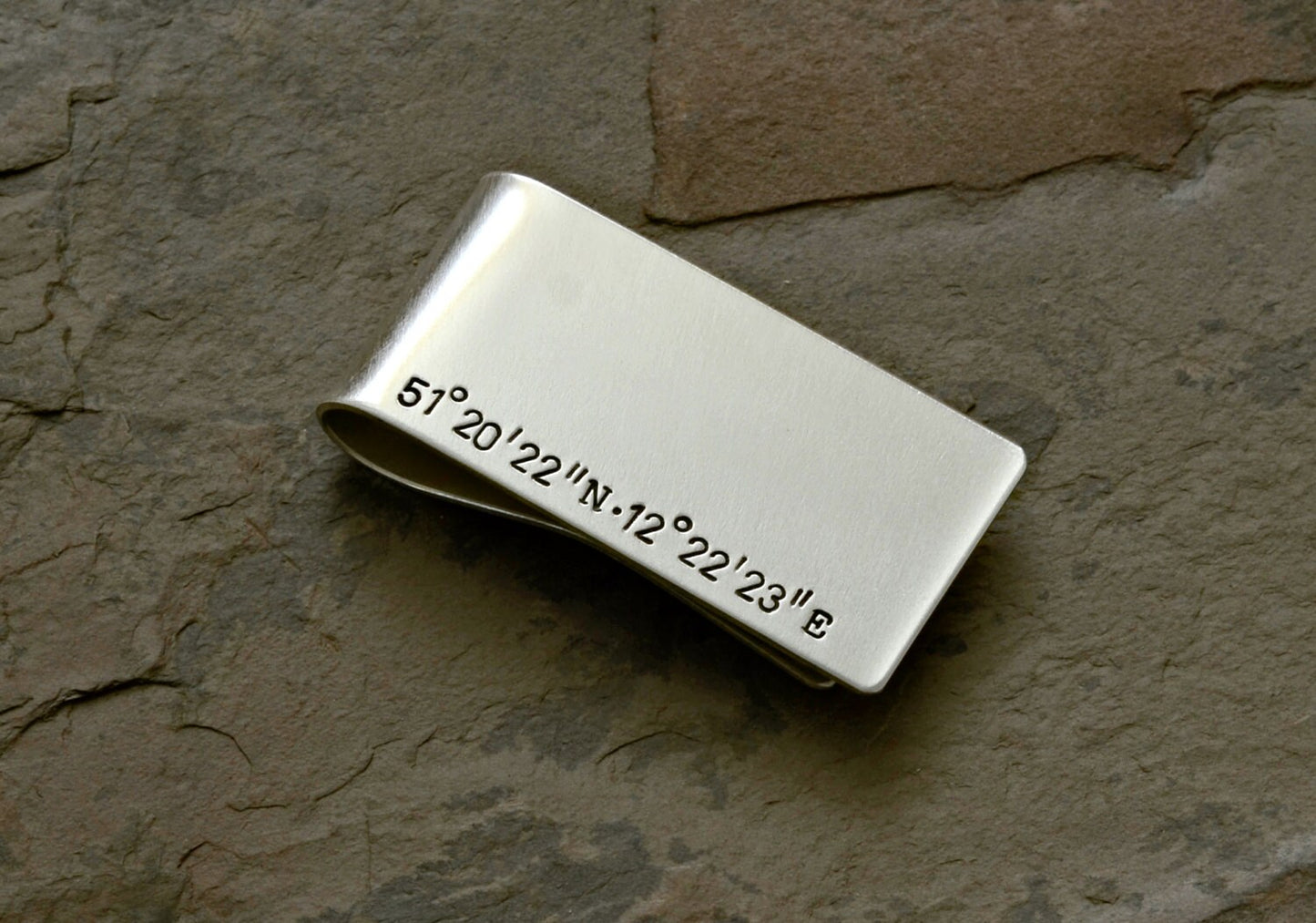 Latitude longitude money clip with personalized coordinates in your choice of metals