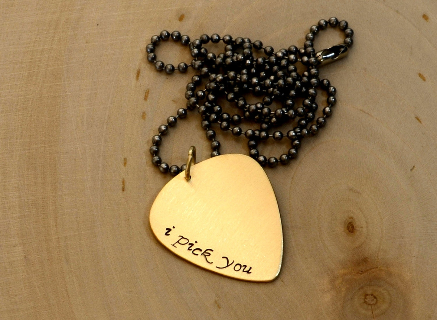 I Pick You on Bronze Guitar Pick Necklace