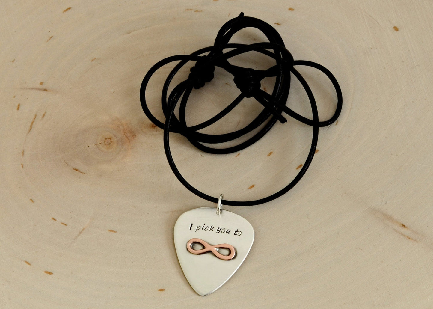 Guitar Pick Sterling Silver Necklace with Copper Infinity and I Pick You