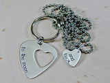 Couples sterling silver guitar pick keychain with matching heart necklace, NiciArt 
