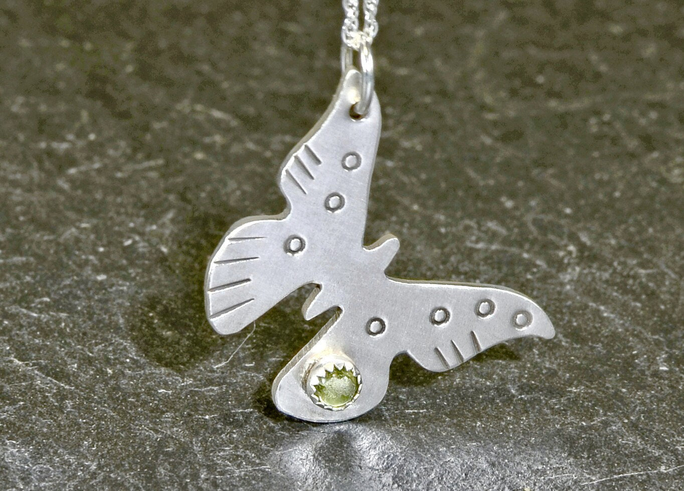 Sterling silver butterfly dainty necklace with Green Peridot or custom stones