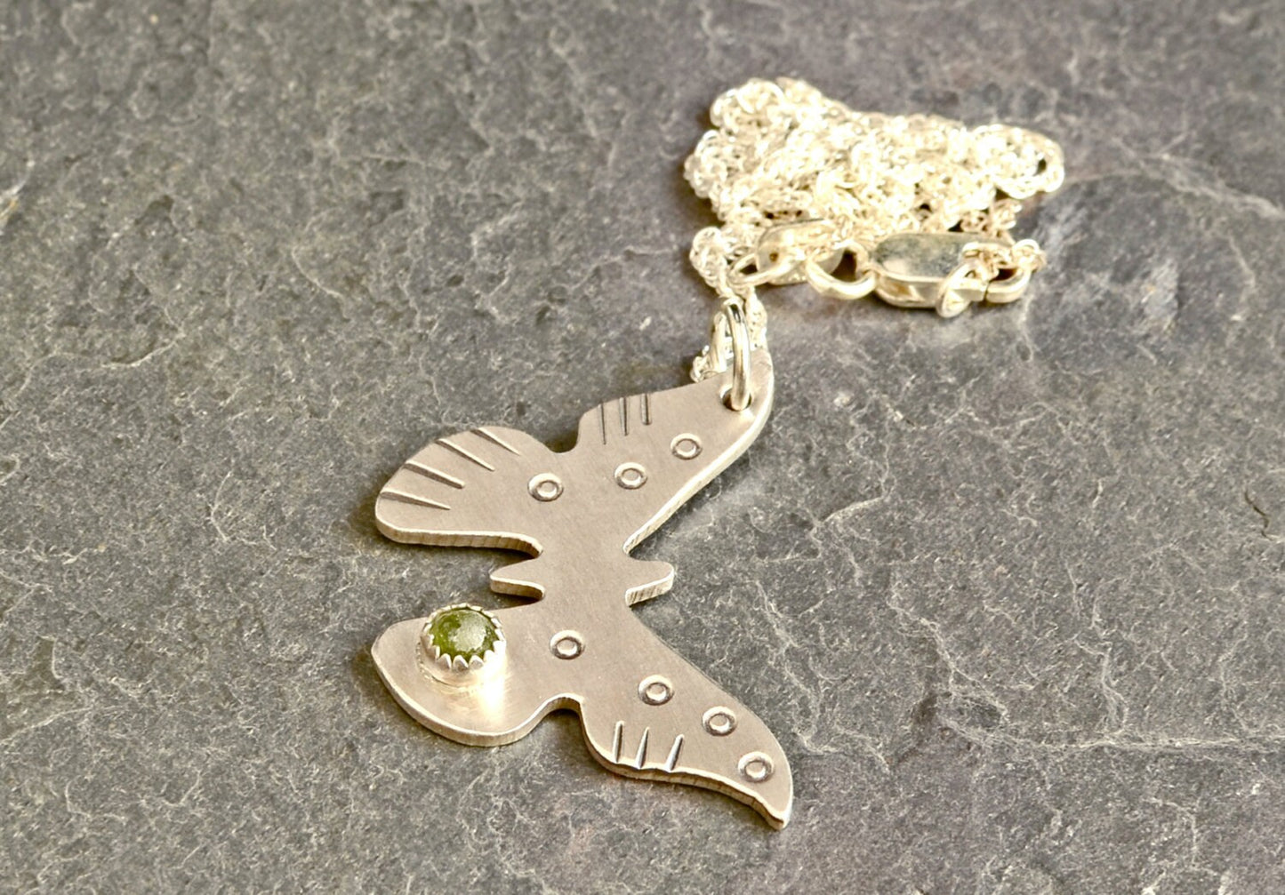 Sterling silver butterfly dainty necklace with Green Peridot or custom stones