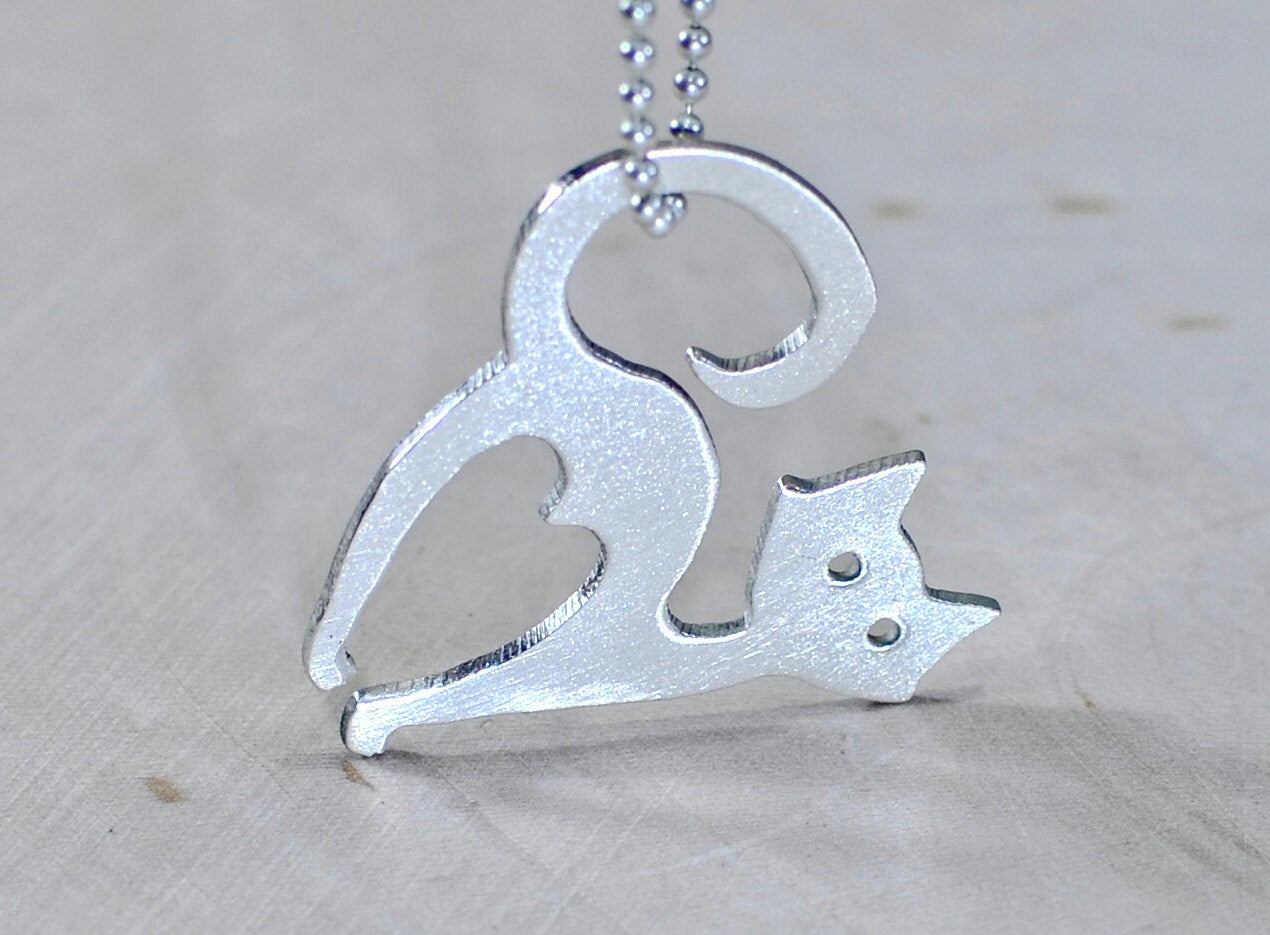 Handcrafted cat necklace in sterling silver
