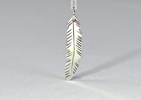 Dainty small sterling silver feather necklace