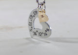 Latitude longitude sterling silver heart necklace with monogram bronze charm, NiciArt 