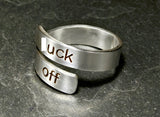 Fuck off sterling silver bypass ring, NiciArt 