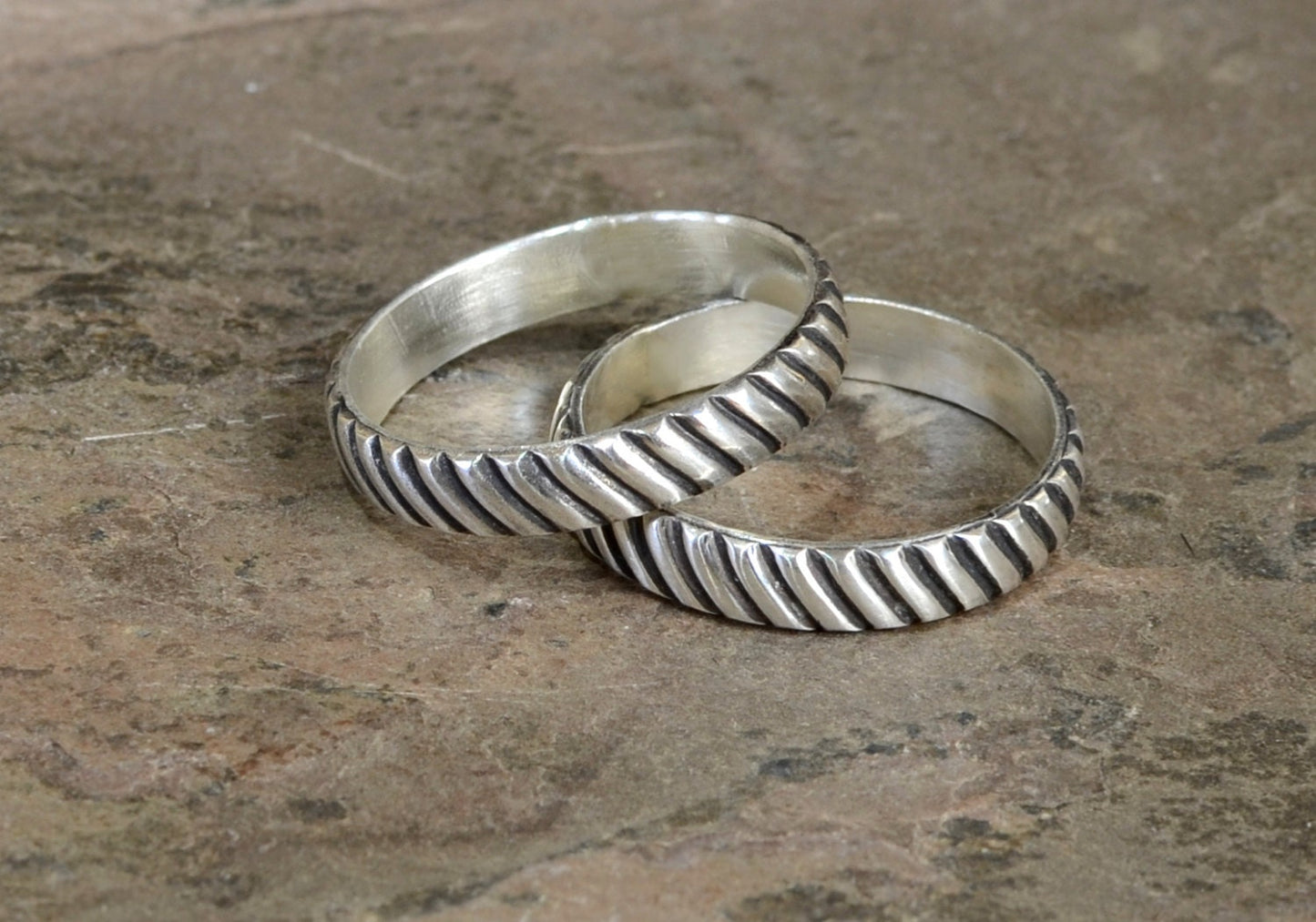 Sterling Silver Grooved Patterned Ring Set