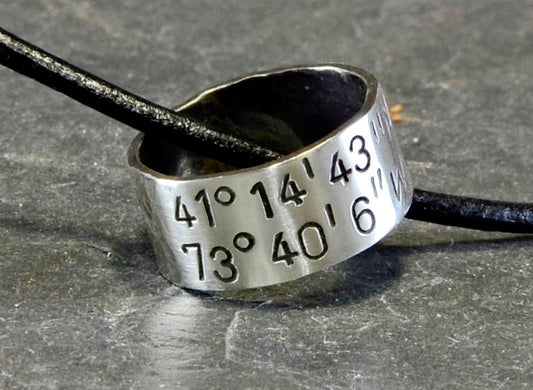 Personalized Latitude Longitude Sterling Silver Ring Necklace