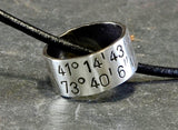 Latitude Longitude Personalized Coordinates Sterling Silver Ring Necklace, NiciArt 