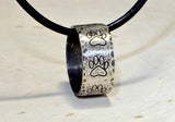 Paw print sterling silver paw printed and hammered ring necklace with wild antique patina, NiciArt 
