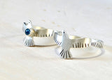 Sterling Silver Love Birds Couples Rings with Blue Topaz, NiciArt 