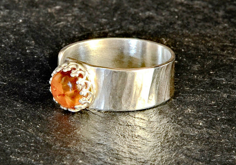 Hammered Sterling Silver Artisan Ring with Organic Amber Stone, NiciArt 
