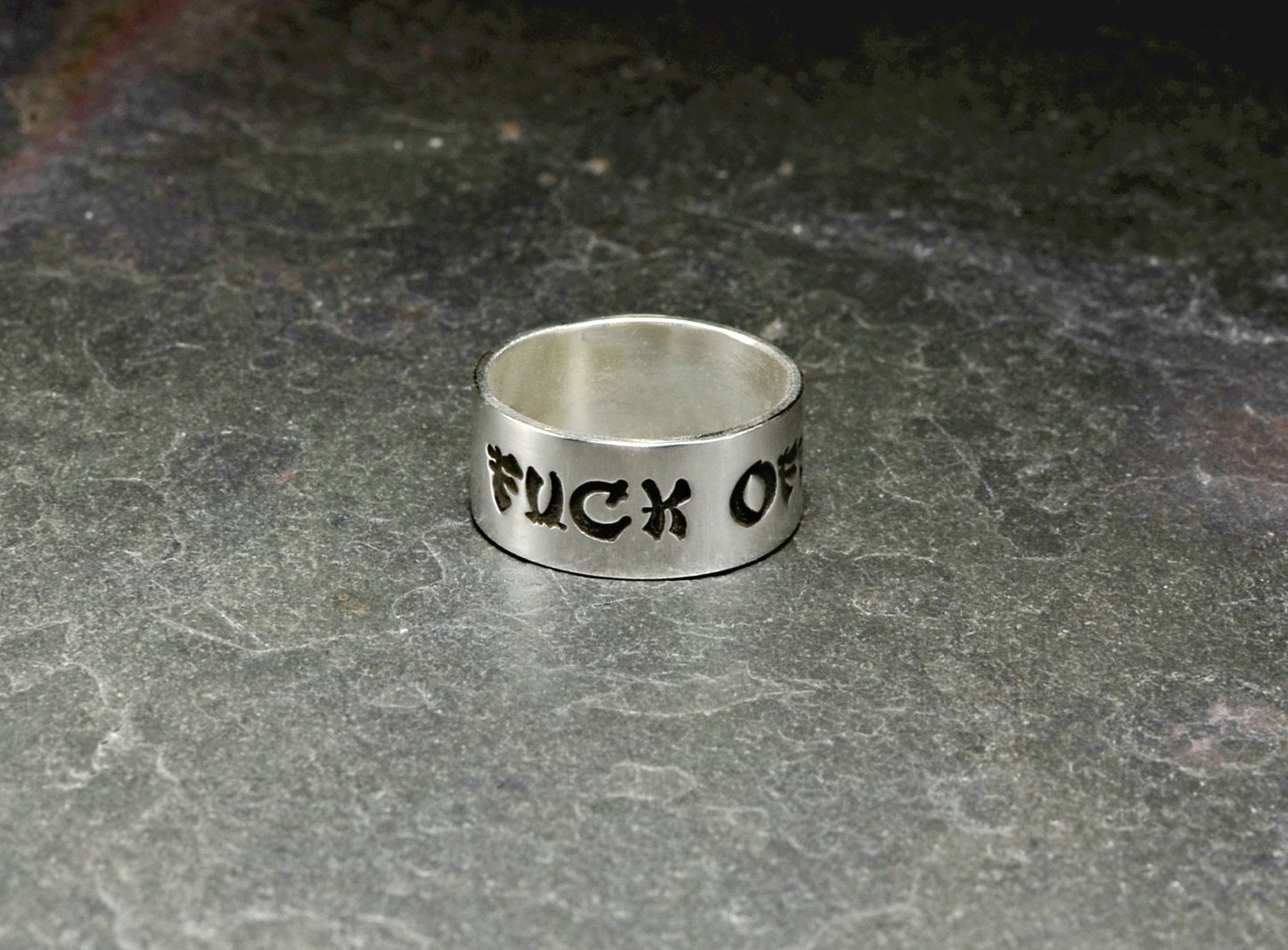 F'ck off sterling silver ring in Geisha font