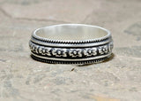 Sterling Silver Hibiscus Flower Patterned Ring with Antique Patina, NiciArt 