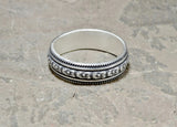 Sterling Silver Hibiscus Flower Patterned Ring with Antique Patina, NiciArt 