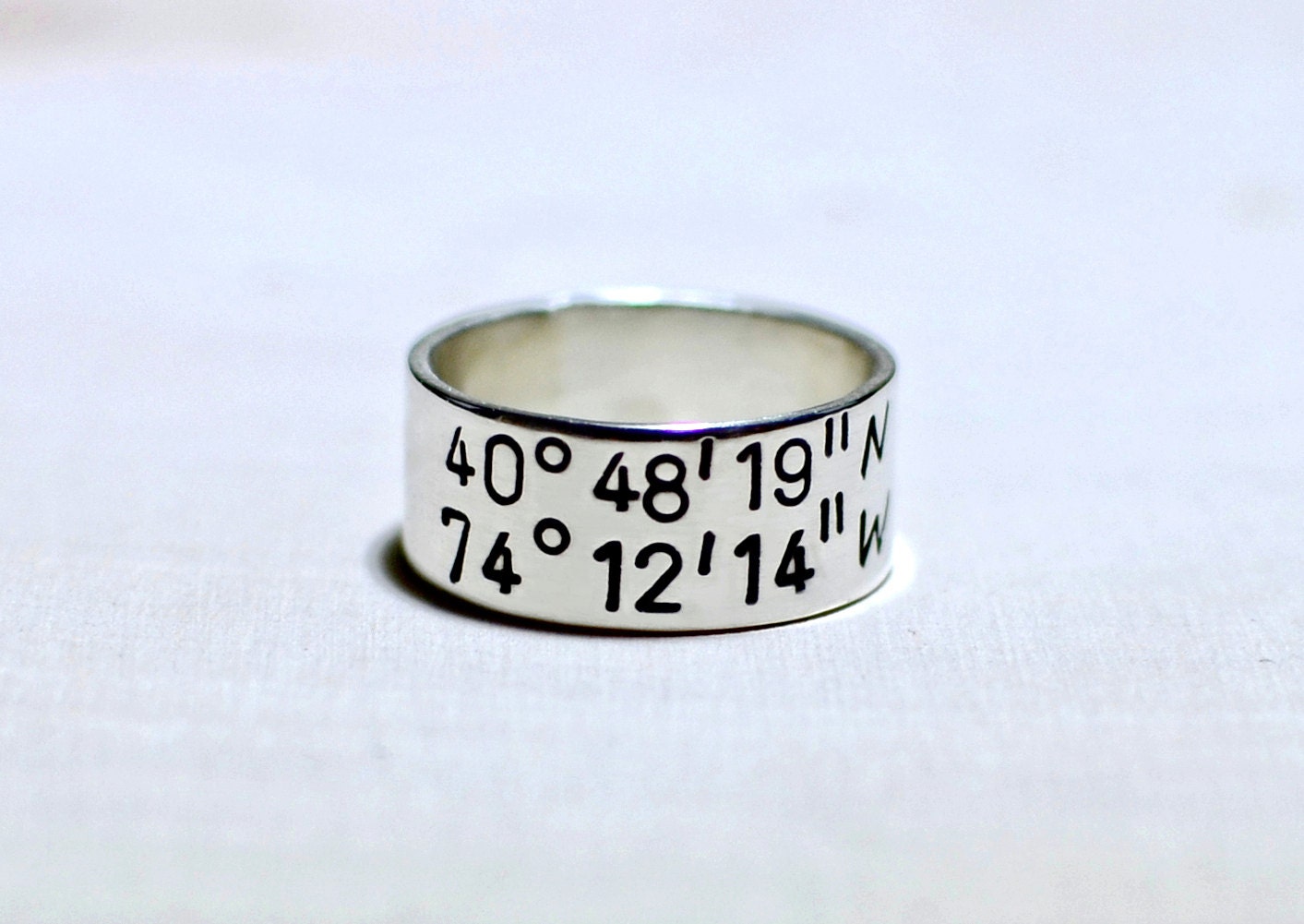 Personalized latitude longitude coordinates ring in sterling silver