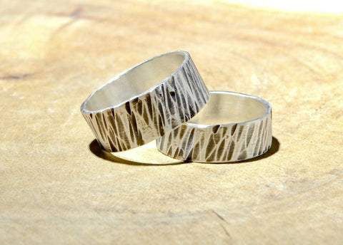 Sterling silver riveting hammered ring set or weddings bands, NiciArt 