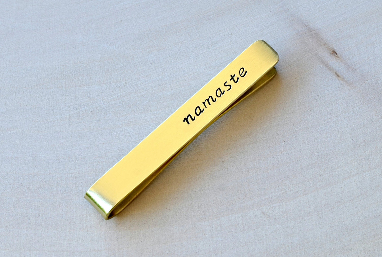 Brass Tie Bar with Namaste