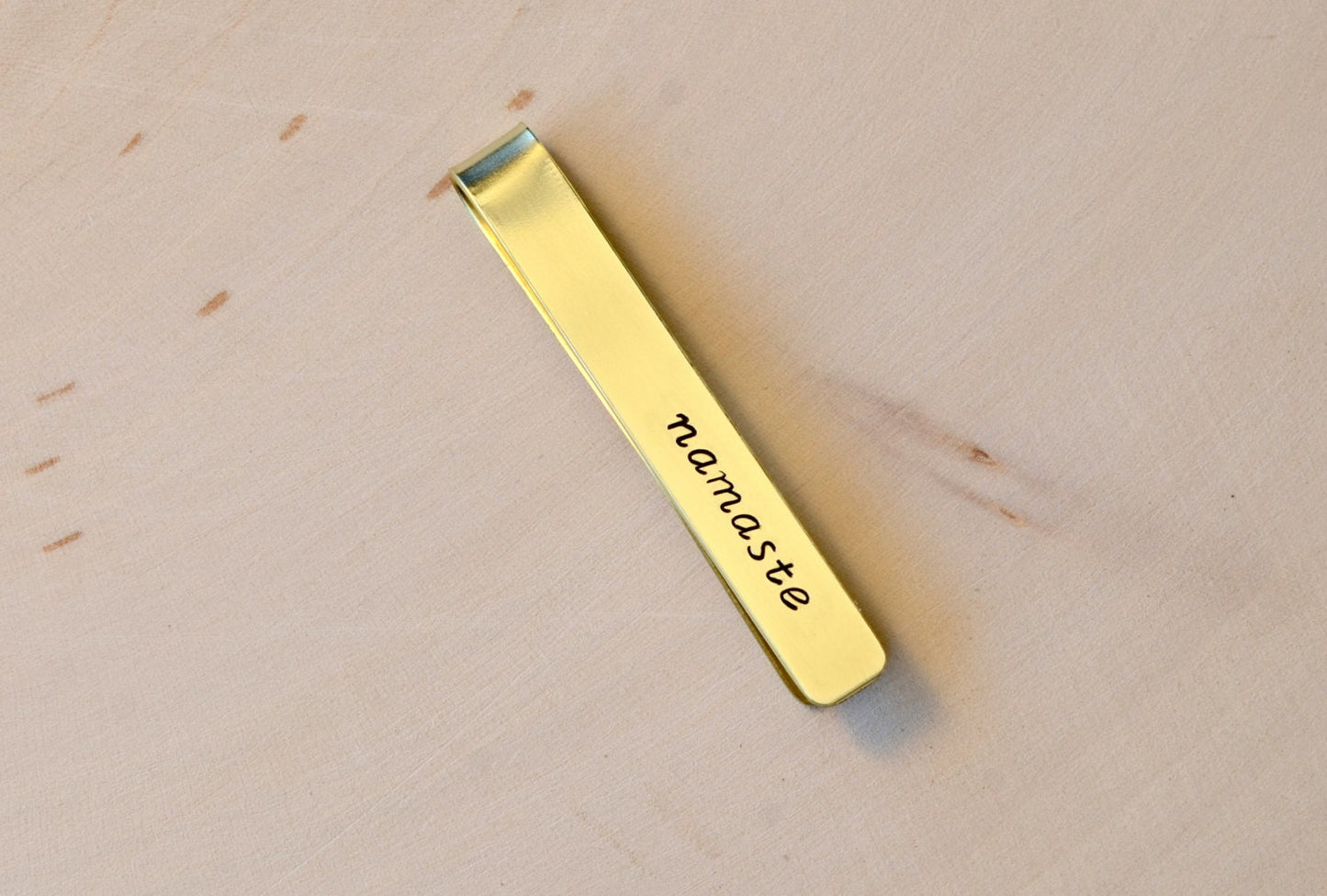 Brass Tie Bar with Namaste