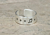 Sterling Silver Toe or Adjustable Ring with Music Note, NiciArt 