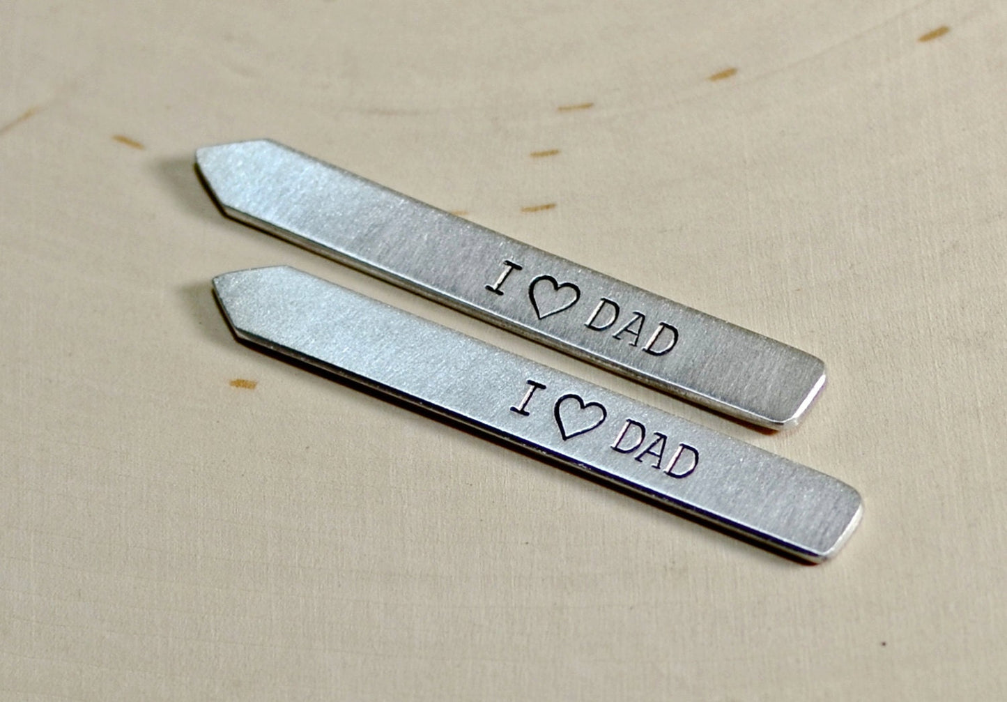 Sterling silver collar stays stamped with I love you dad for fathers day