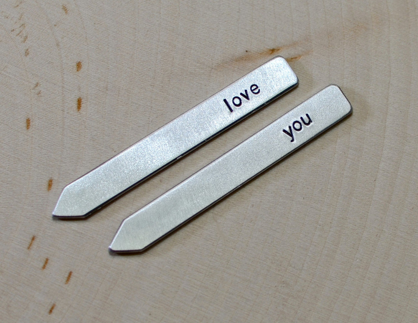 Love you collar stays for personalized gifts in Aluminum or Sterling Silver