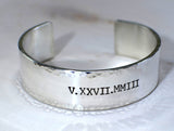 Sterling silver massive roman numeral cuff bracelet with hammered edges, NiciArt 