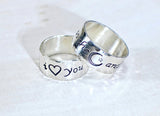 Sterling silver I love you to the moon and back ring set with hammered borders, NiciArt 