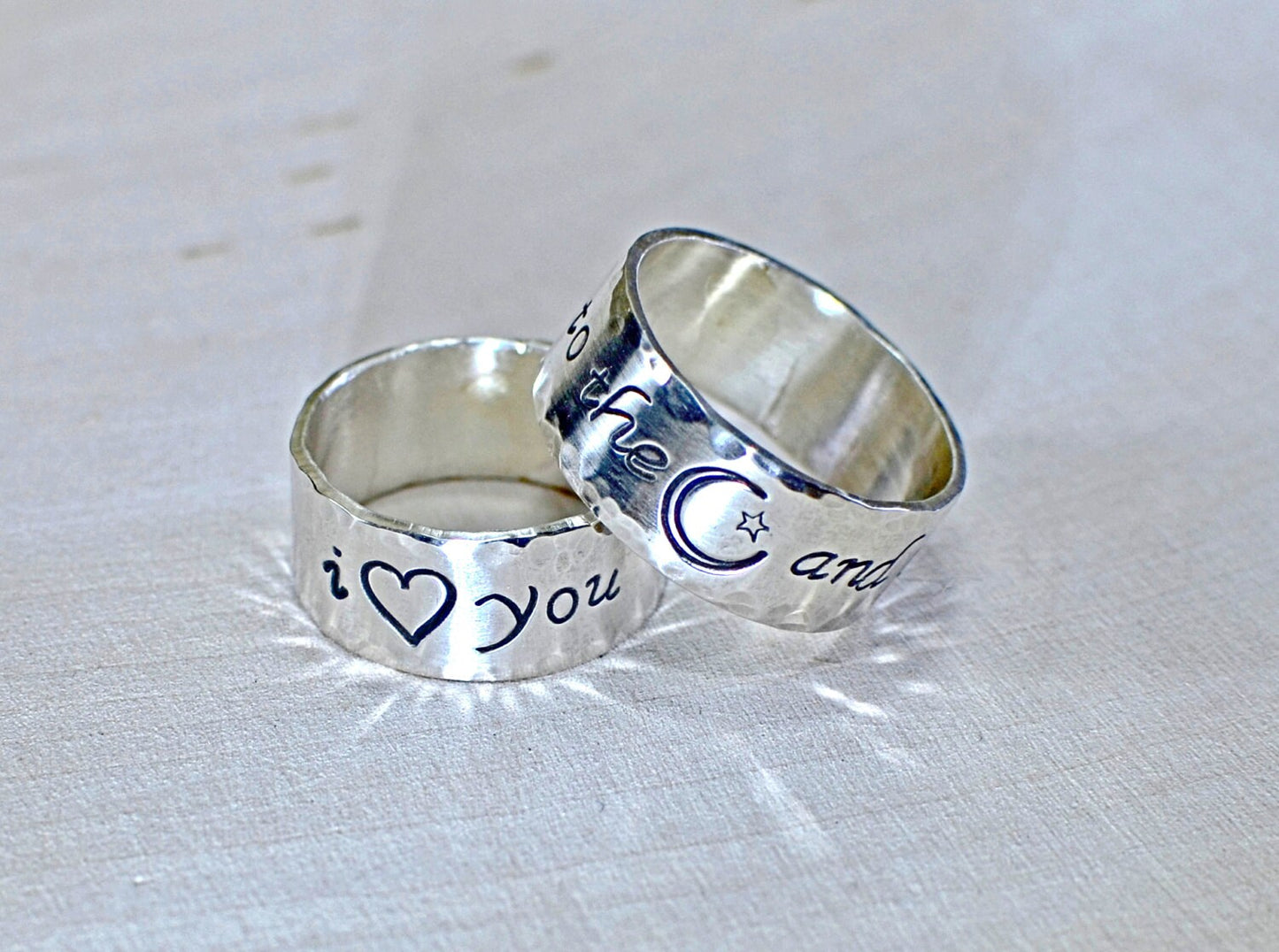 Sterling silver anniversary or friendship rings with to the moon and back
