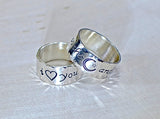Sterling silver I love you to the moon and back ring set with hammered borders, NiciArt 