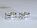 Sterling silver I love you to the moon and back ring set with hammered borders, NiciArt 
