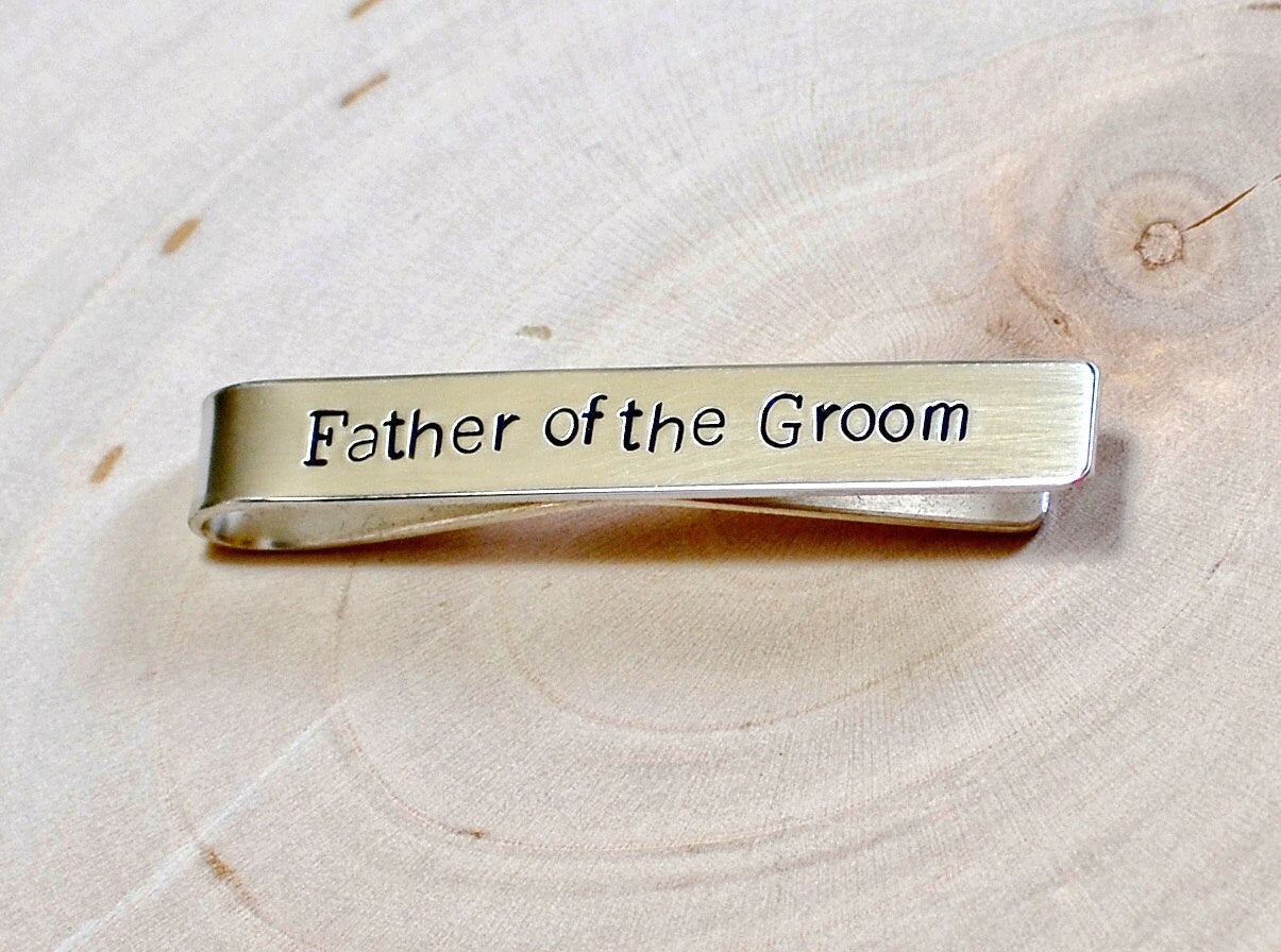 Father of the groom personalized sterling silver wedding tie clip