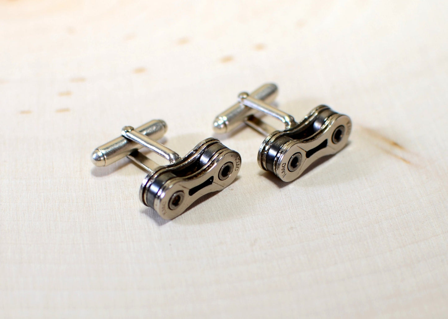 Bicycle Chain Cuff Links with Solid 925 Sterling Silver Torpedo Links