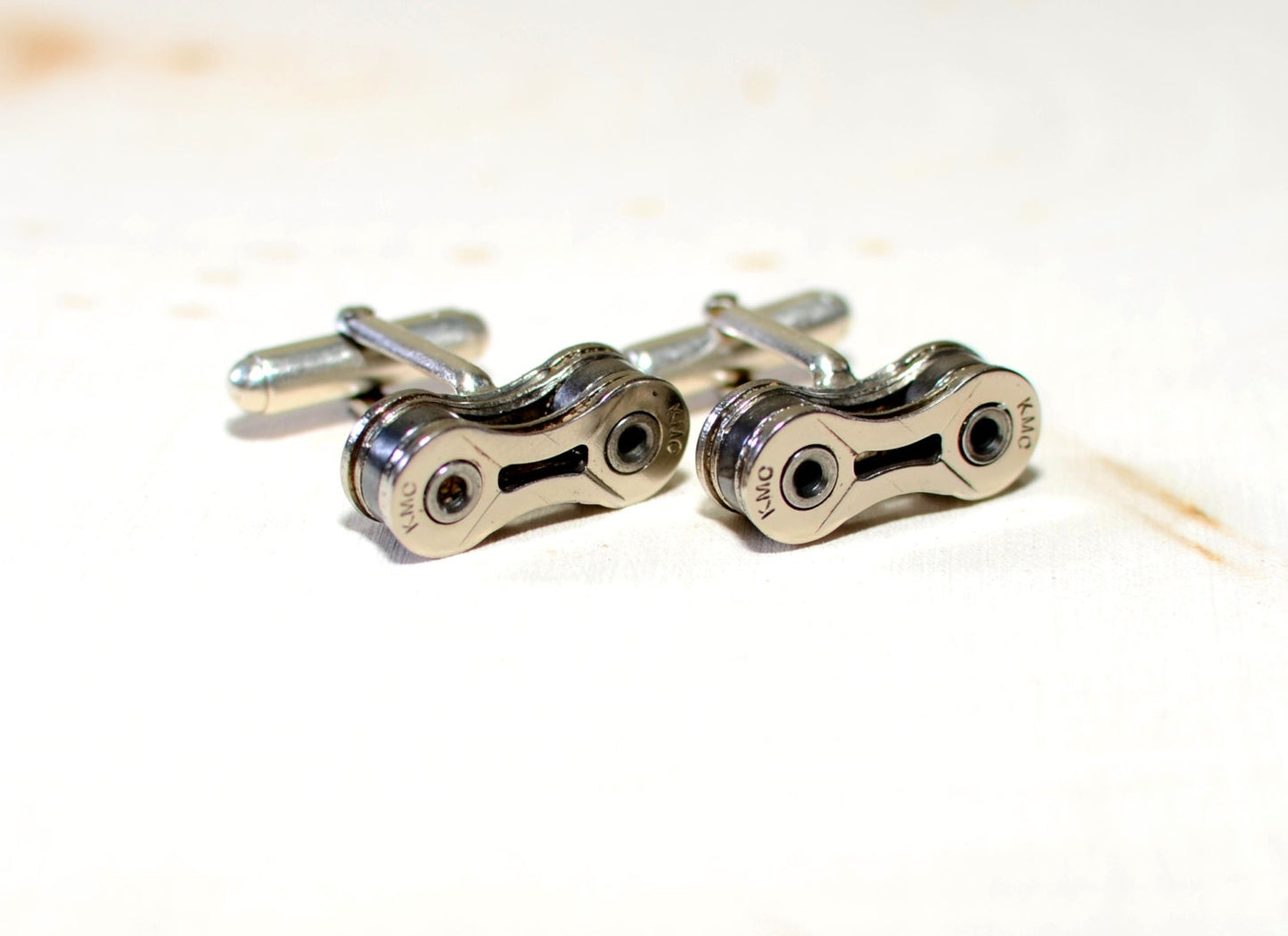 Bicycle Chain Cuff Links with Solid 925 Sterling Silver Torpedo Links