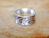 Sterling silver anticlastic ring handmade with swirling pattern, NiciArt 