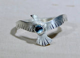 Bird Shaped Sterling Silver Ring with Swiss Blue Topaz, NiciArt 