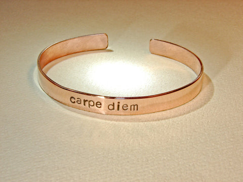 Copper bracelet handstamped with Carpe Diem, NiciArt 
