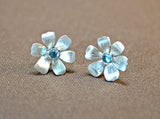 Elegant flower earrings in sterling silver with blue topaz, NiciArt 