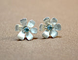 Elegant flower earrings in sterling silver with blue topaz, NiciArt 