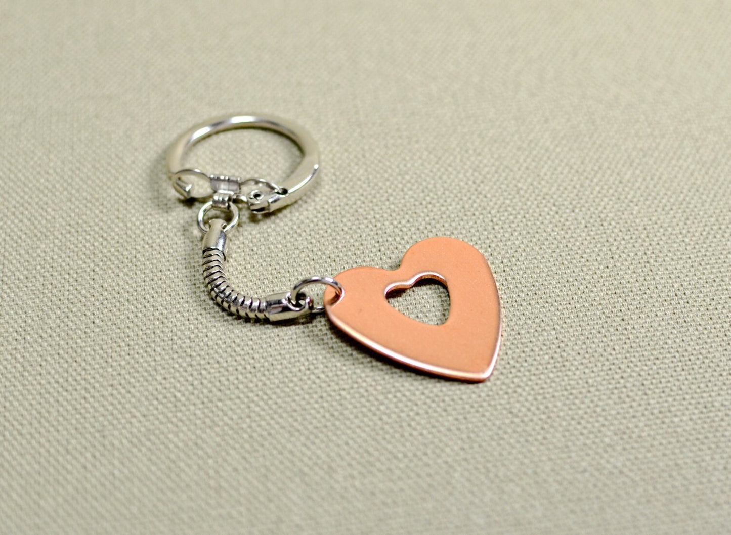 Copper heart key chain for personalized handstamping requests