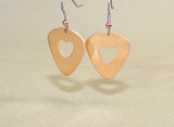 Bronze guitar pick earrings with heart cut outs, NiciArt 