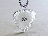Sterling silver Om guitar pick hammered pendant, NiciArt 