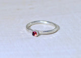 Sterling silver hammered stack ring with red Garnet, NiciArt 