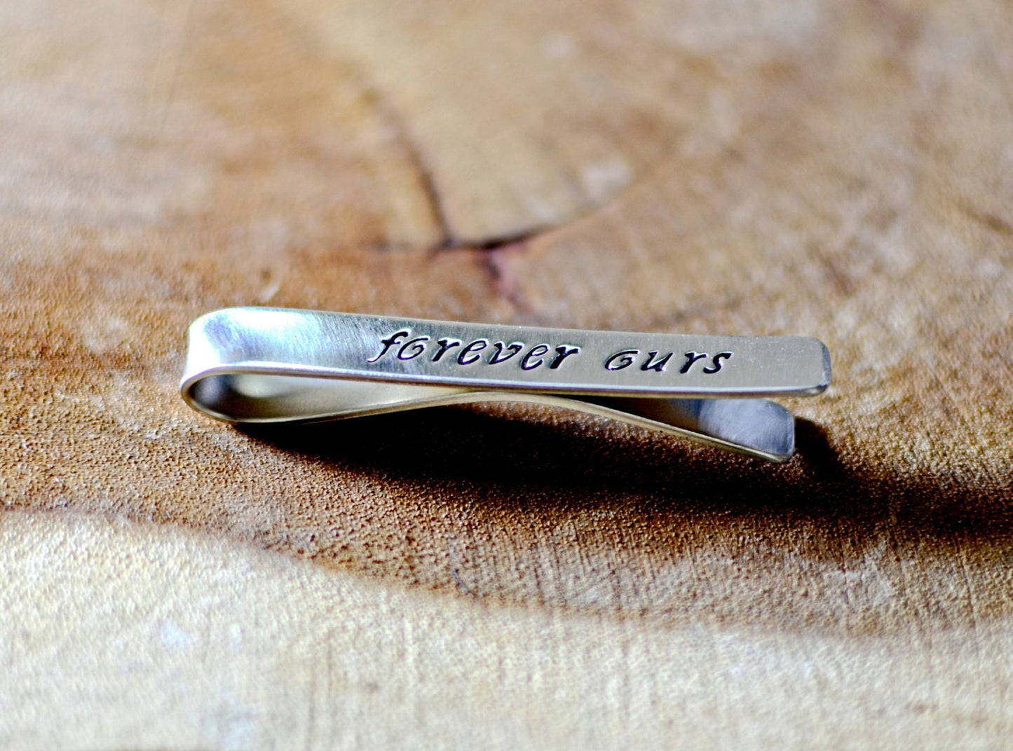 Sterling silver tie clip with forever ours for weddings and anniversaries