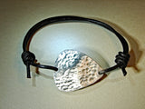 Hammered metal guitar pick leather bracelet, NiciArt 