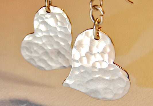 Hammered sterling silver heart earrings