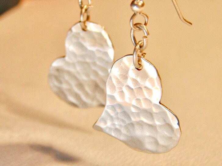 Hammered sterling silver heart earrings
